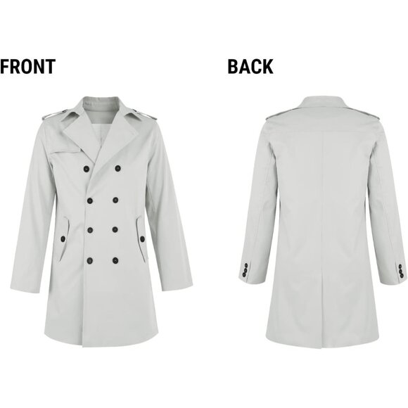 ✨ Men's Grey Mid Long Trench Coats Slim Fit Winter Pea Coats Single Overcoats - Picture 5 of 5